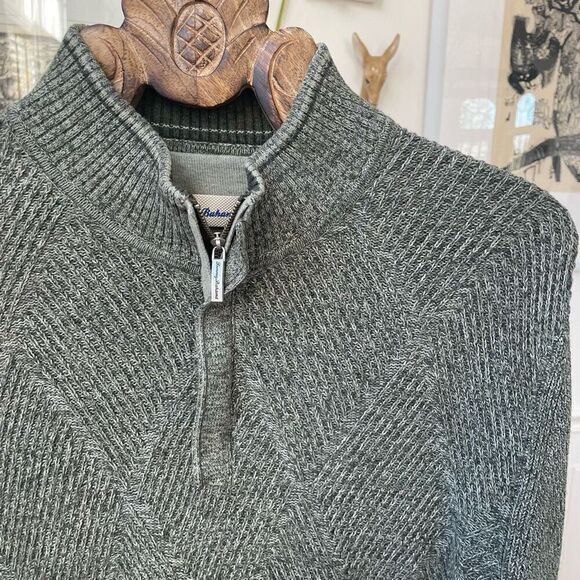 Tommy Bahama 1/4 Zip Cotton Sweater Green L - Picture 2 of 6